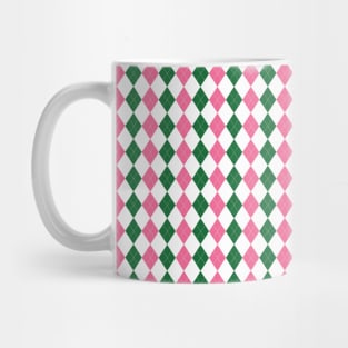 Green Pink and White Argyle Pattern Diamond Checks Mug